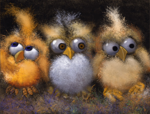 Fuzzy, baby owls